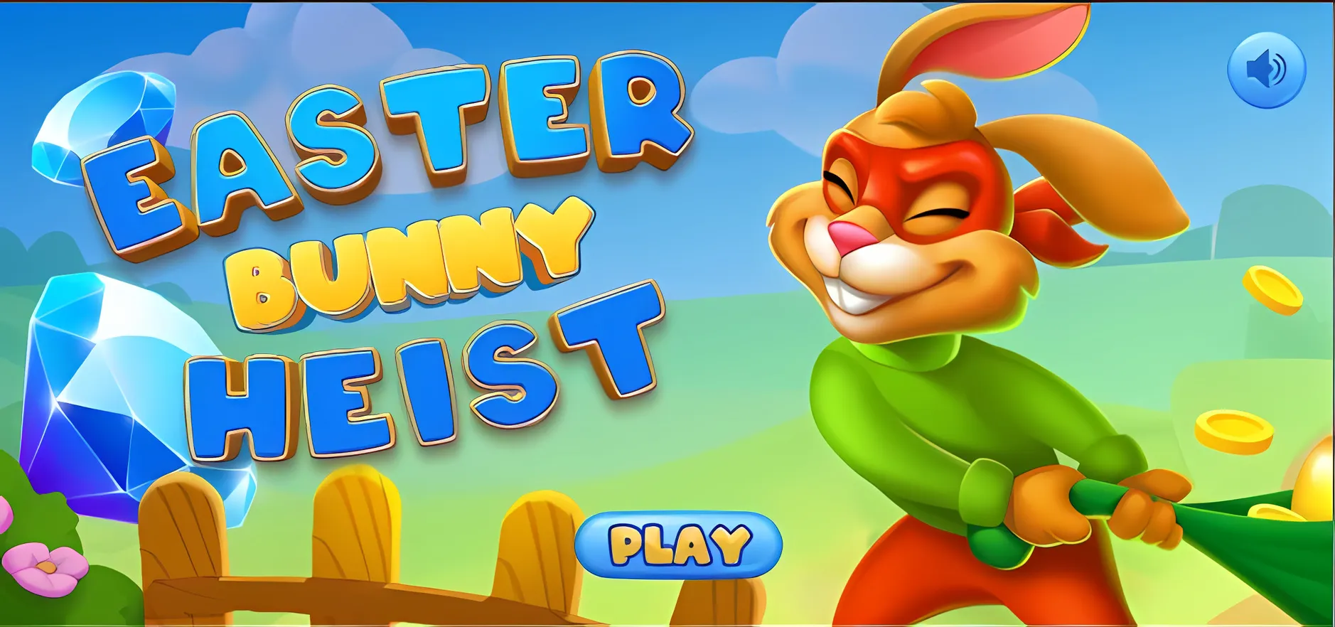 Title screen with the bunny pulling a sack of coins