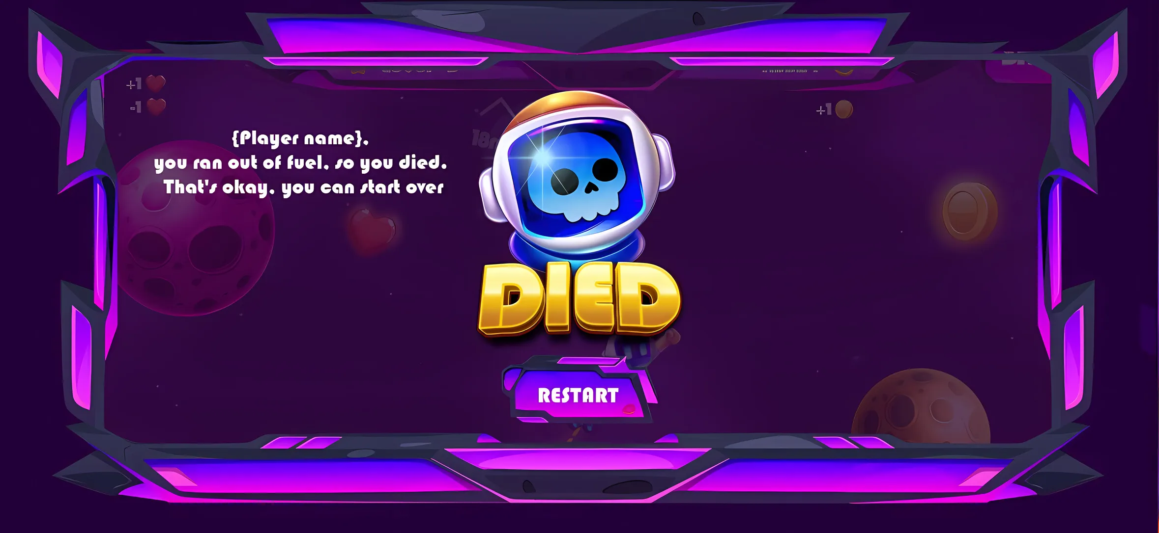 Game over screen with a restart button